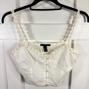 Forever 21 White Daisy Smocked Crop Top Tank Camisole Women's Medium